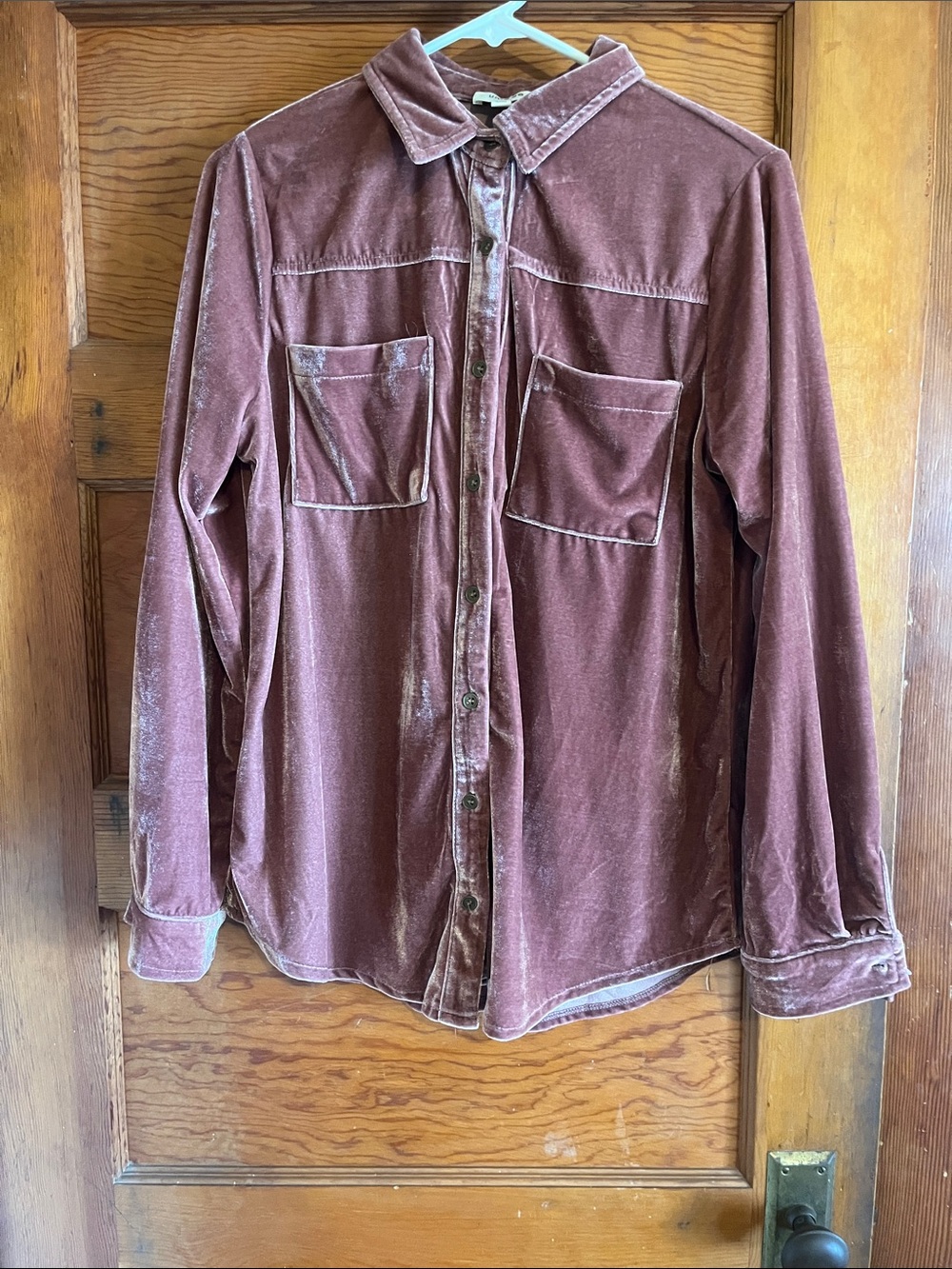Dusty Rose Velvet Button-Down Shirt